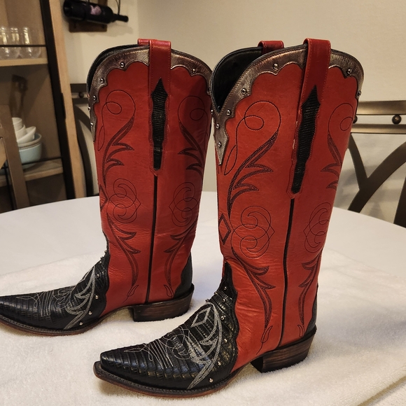Lucchese Red and Black Western Cowgirl Boots - Picture 1 of 8